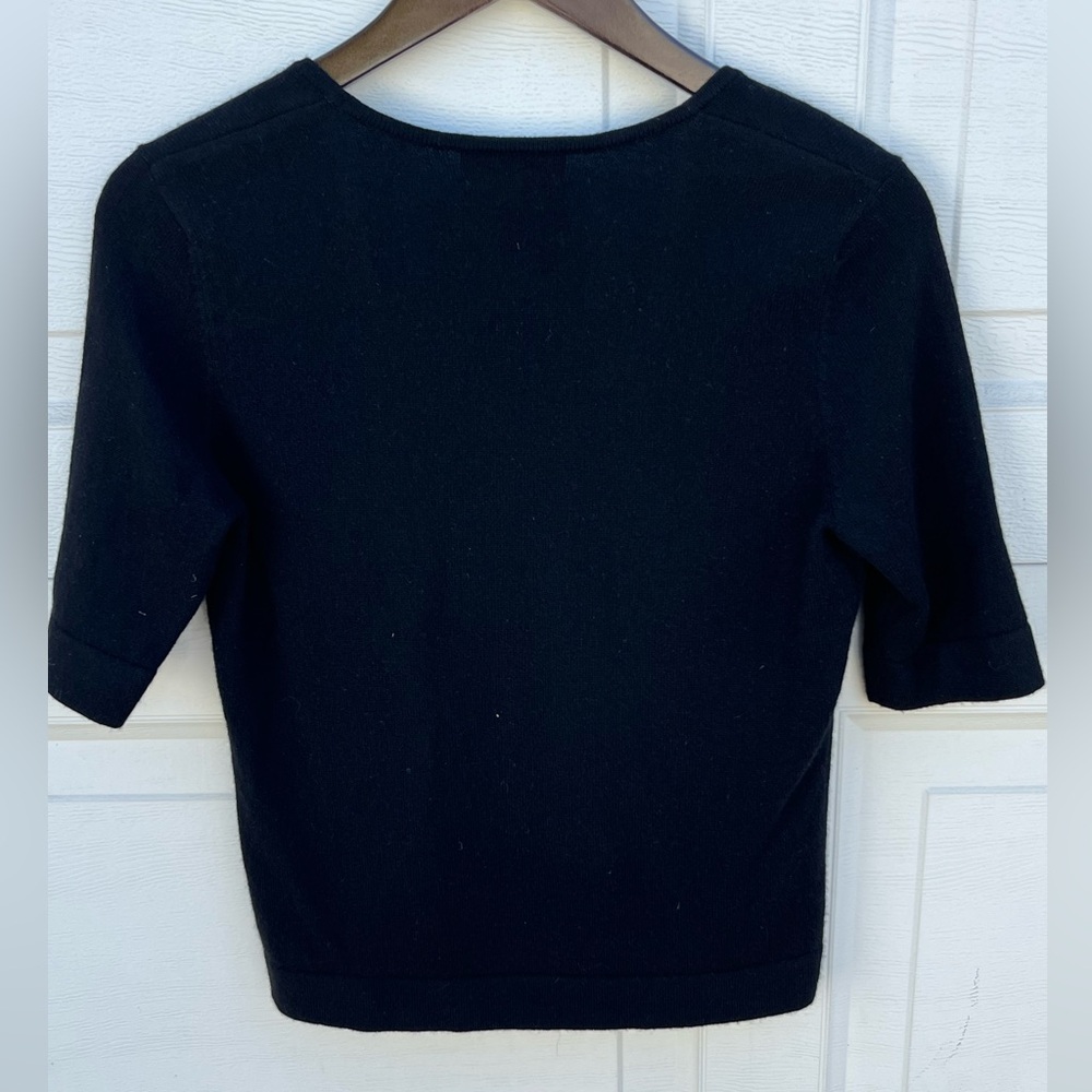 Women Vtg Ralph Lauren black cashmere sweater crew neck short sleeves - Picture 2 of 4